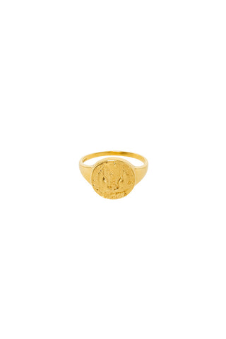 front-image-of-spell-s-virgo-stargazer-zodiac-ring-the-hand-crafted-ring-comes-in-22k-gold-vermeil-and-features-an-embossed-artwork-of-the-zodiac-sign