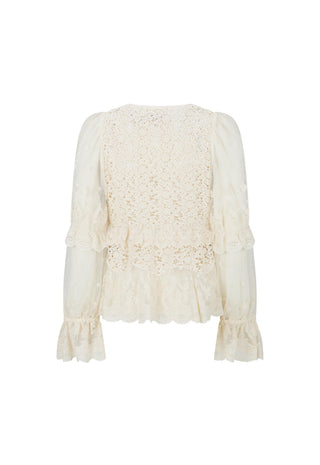 an-off-white-lace-long-sleeve-blouse-with-ruffled-details-and-a-scalloped-hem-shown-against-a-plain-white-background